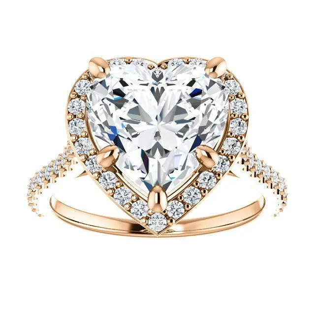 Heart Moissanite Diamond Accent Ice Halo Bezel Ring