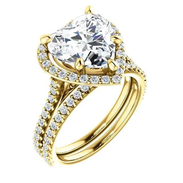 Heart Moissanite Diamond Accent Ice Halo Bezel Ring