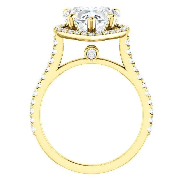 Heart Moissanite Diamond Accent Ice Halo Bezel Ring