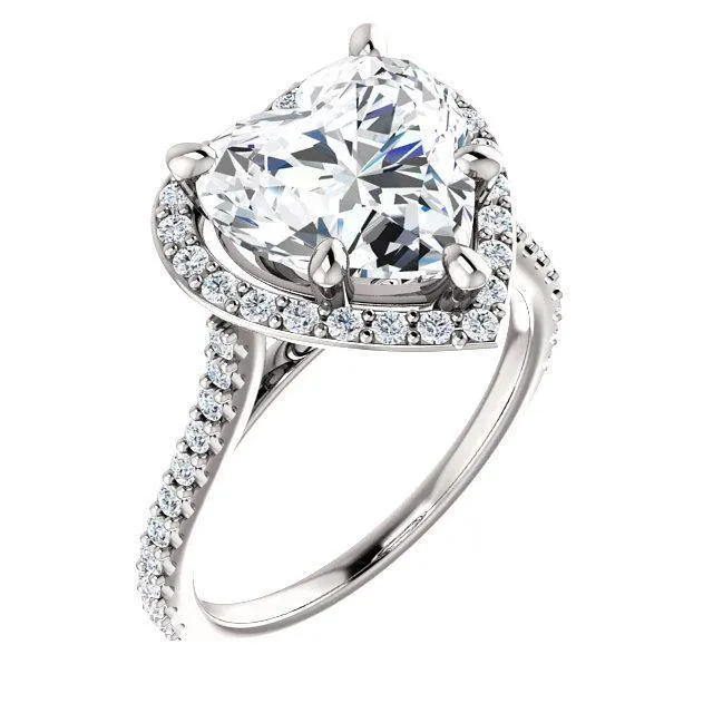 Heart Moissanite Diamond Accent Ice Halo Bezel Ring