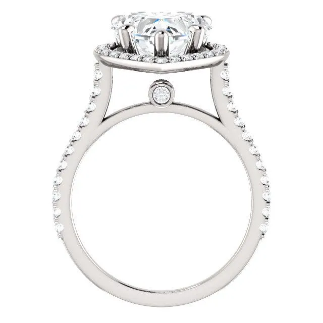 Heart Moissanite Diamond Accent Ice Halo Bezel Ring