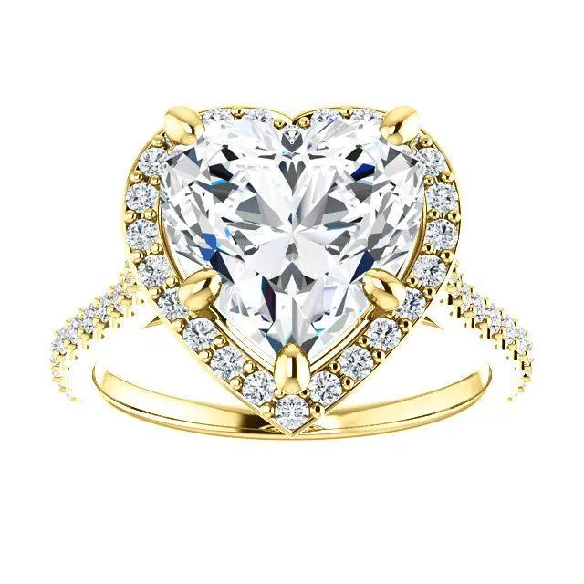 Heart Moissanite Diamond Accent Ice Halo Bezel Ring