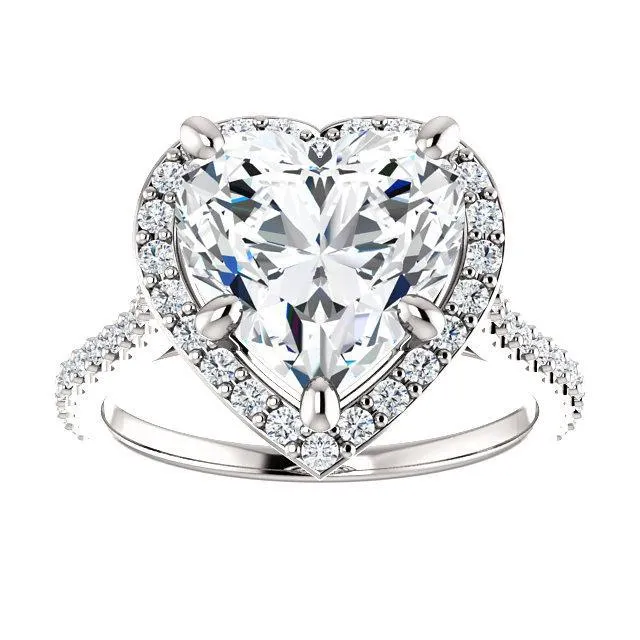 Heart Moissanite Diamond Accent Ice Halo Bezel Ring