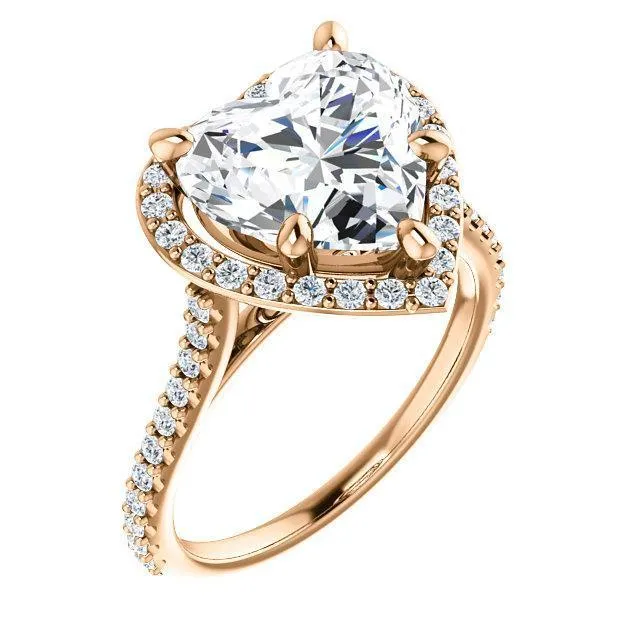 Heart Moissanite Diamond Accent Ice Halo Bezel Ring