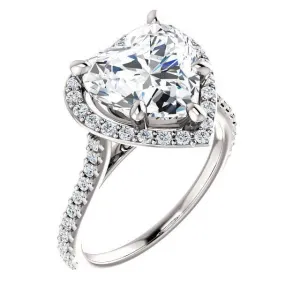 Heart Moissanite Diamond Accent Ice Halo Bezel Ring