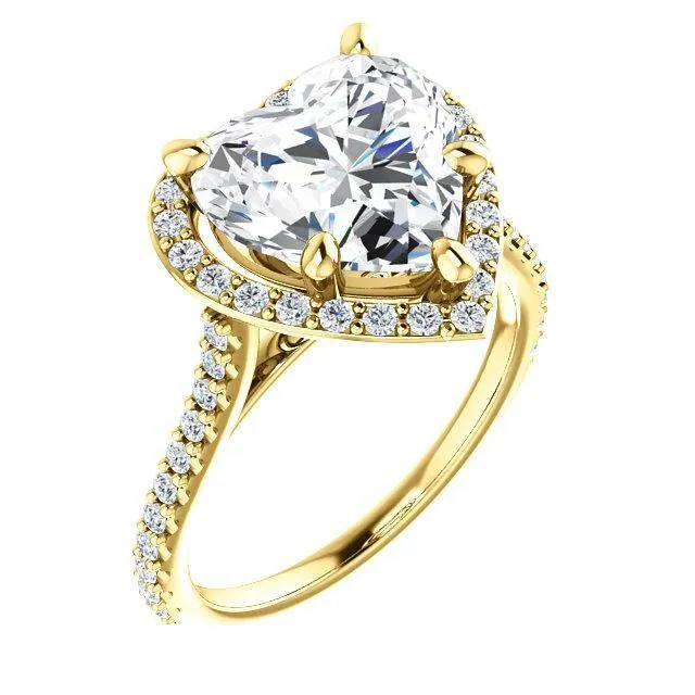 Heart Moissanite Diamond Accent Ice Halo Bezel Ring