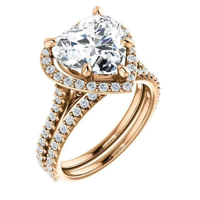 Heart Moissanite Diamond Accent Ice Halo Bezel Ring