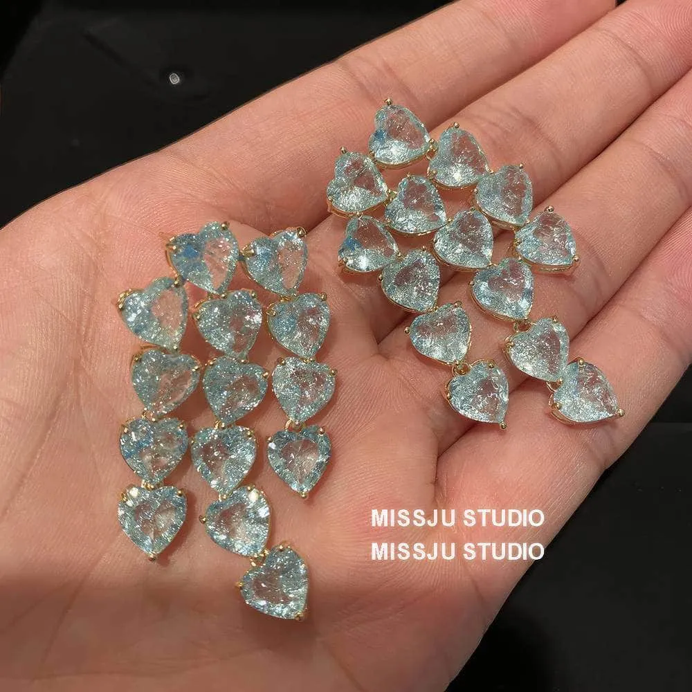 Heart-Shaped Chandelier Dangle Statement Earrings