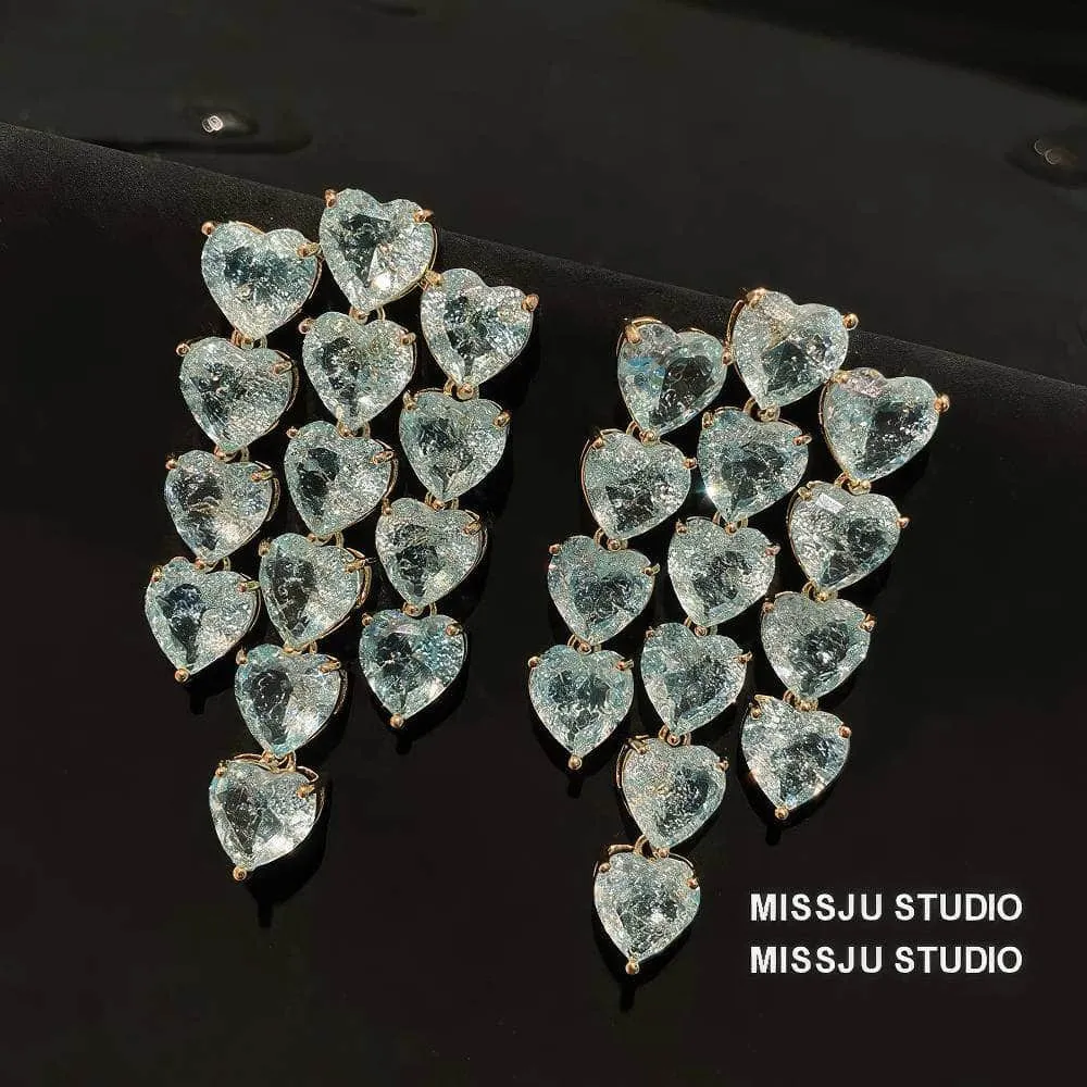Heart-Shaped Chandelier Dangle Statement Earrings