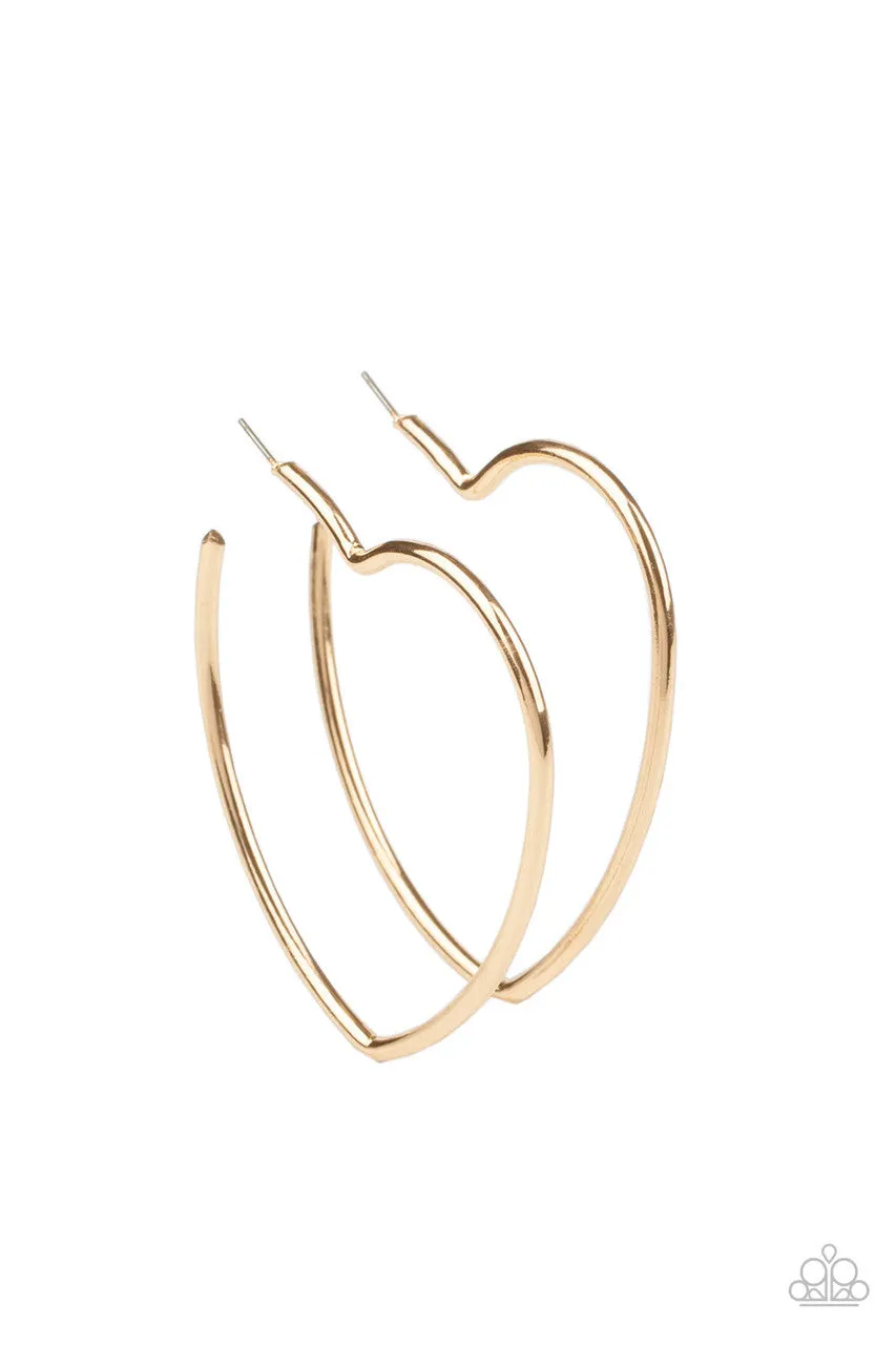 Heartbreaker Hustle - Gold - Oversized Heart Paparazzi Hoop Earrings