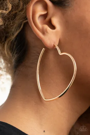 Heartbreaker Hustle - Gold - Oversized Heart Paparazzi Hoop Earrings