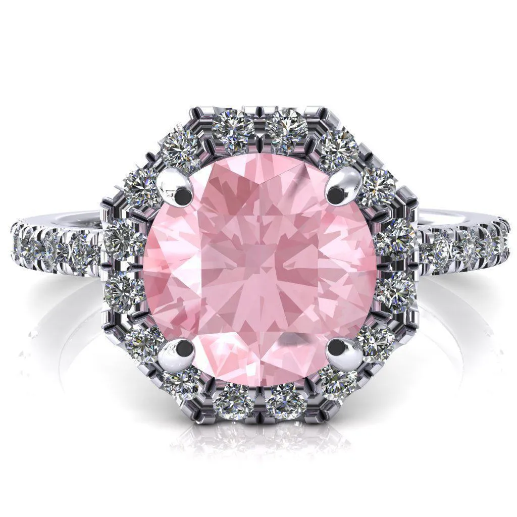 Henrietta Round Pink Sapphire 4 Prong Halo 3/4 Micropave Engagement Ring
