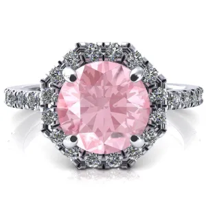 Henrietta Round Pink Sapphire 4 Prong Halo 3/4 Micropave Engagement Ring