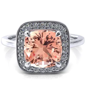 Holly Cushion Champagne Sapphire 4 Prong Pinpoint Floating Halo Scalloped Cathedral Ring