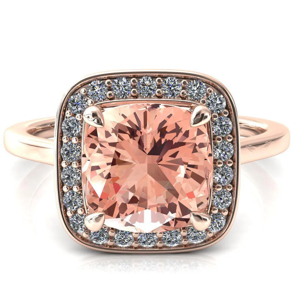 Holly Cushion Champagne Sapphire 4 Prong Pinpoint Floating Halo Scalloped Cathedral Ring