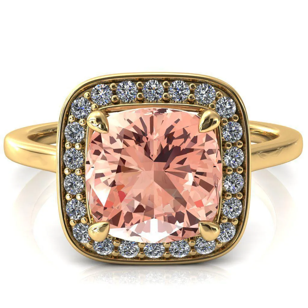 Holly Cushion Champagne Sapphire 4 Prong Pinpoint Floating Halo Scalloped Cathedral Ring