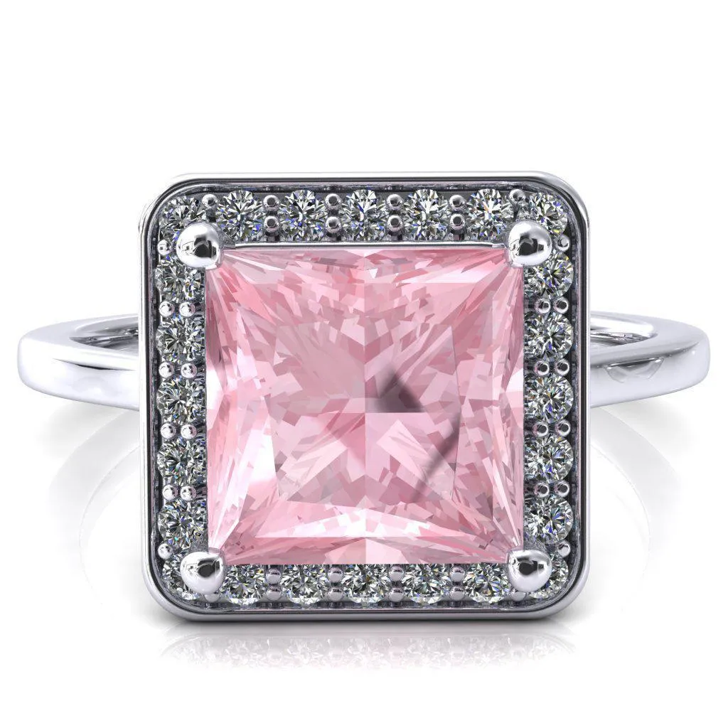 Holly Princess Pink Sapphire 4 Prong Pinpoint Floating Halo Scalloped Cathedral Ring