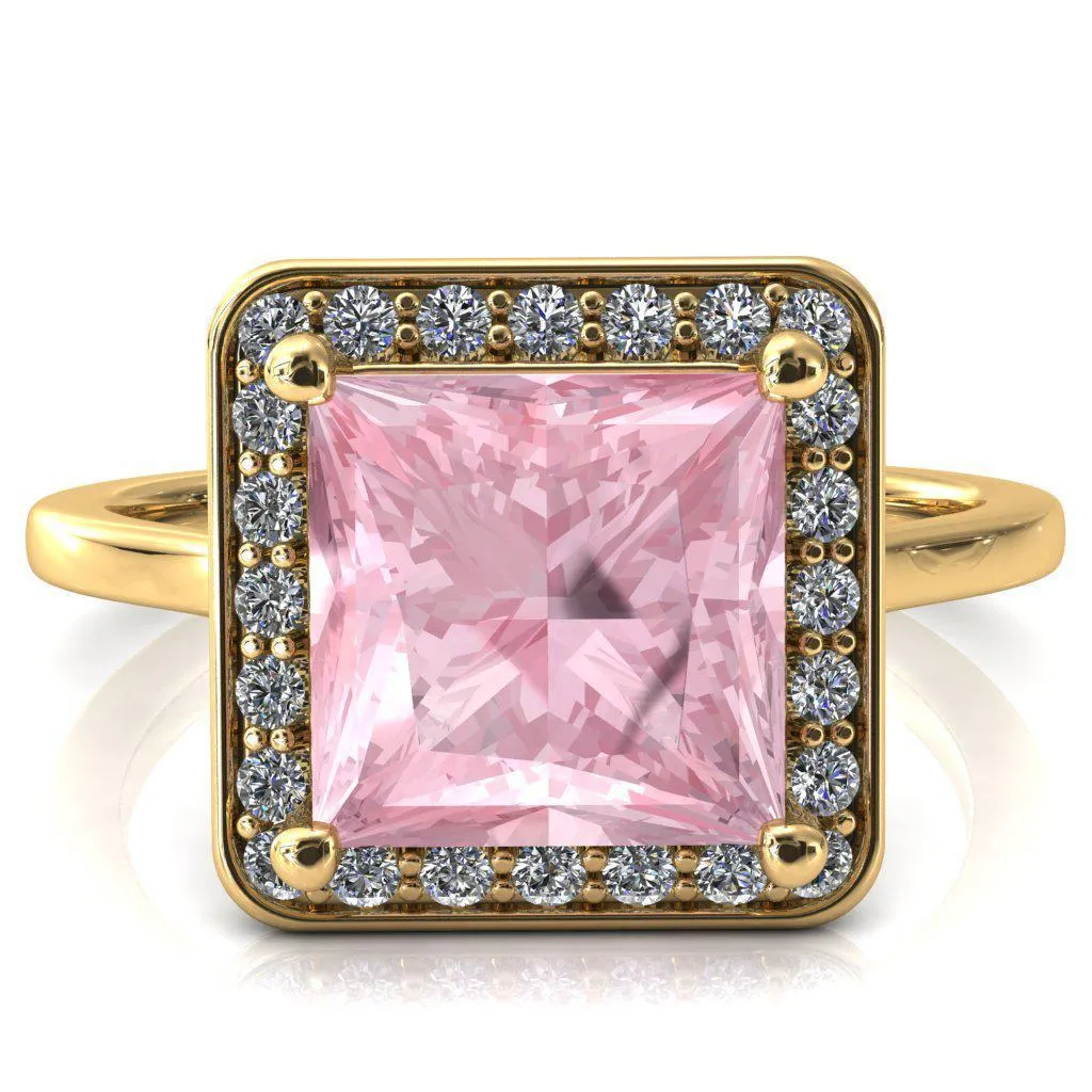 Holly Princess Pink Sapphire 4 Prong Pinpoint Floating Halo Scalloped Cathedral Ring