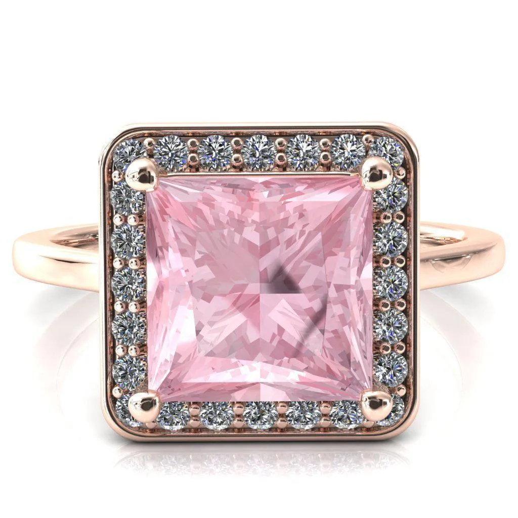 Holly Princess Pink Sapphire 4 Prong Pinpoint Floating Halo Scalloped Cathedral Ring