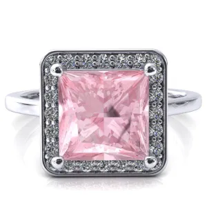 Holly Princess Pink Sapphire 4 Prong Pinpoint Floating Halo Scalloped Cathedral Ring