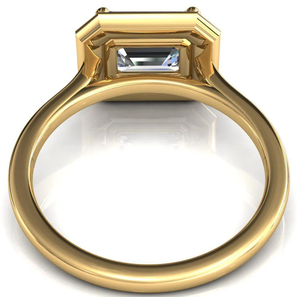 Holly Radiant Moissanite East-West 4 Prong Pinpoint Floating Halo Scalloped Cathedral Ring