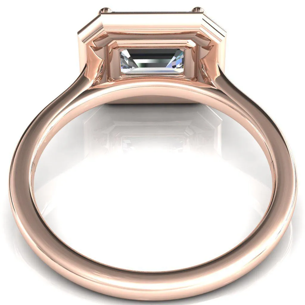 Holly Radiant Moissanite East-West 4 Prong Pinpoint Floating Halo Scalloped Cathedral Ring