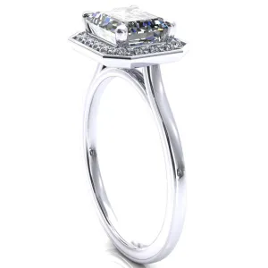 Holly Radiant Moissanite East-West 4 Prong Pinpoint Floating Halo Scalloped Cathedral Ring