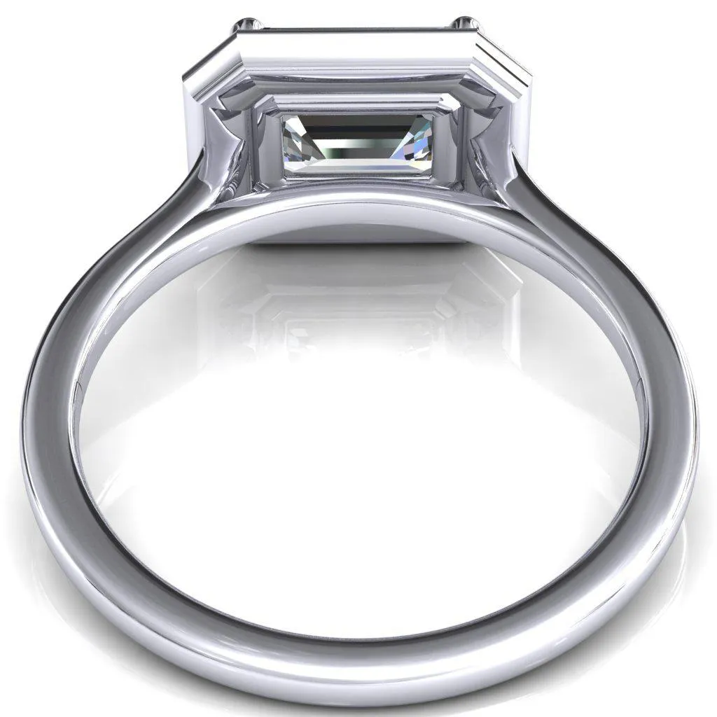 Holly Radiant Moissanite East-West 4 Prong Pinpoint Floating Halo Scalloped Cathedral Ring