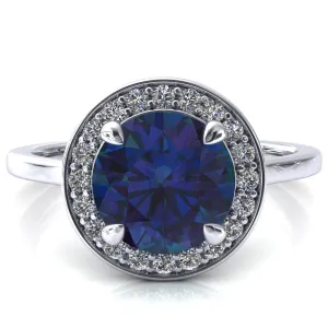 Holly Round Alexandrite 4 Prong Pinpoint Floating Halo Scalloped Cathedral Ring