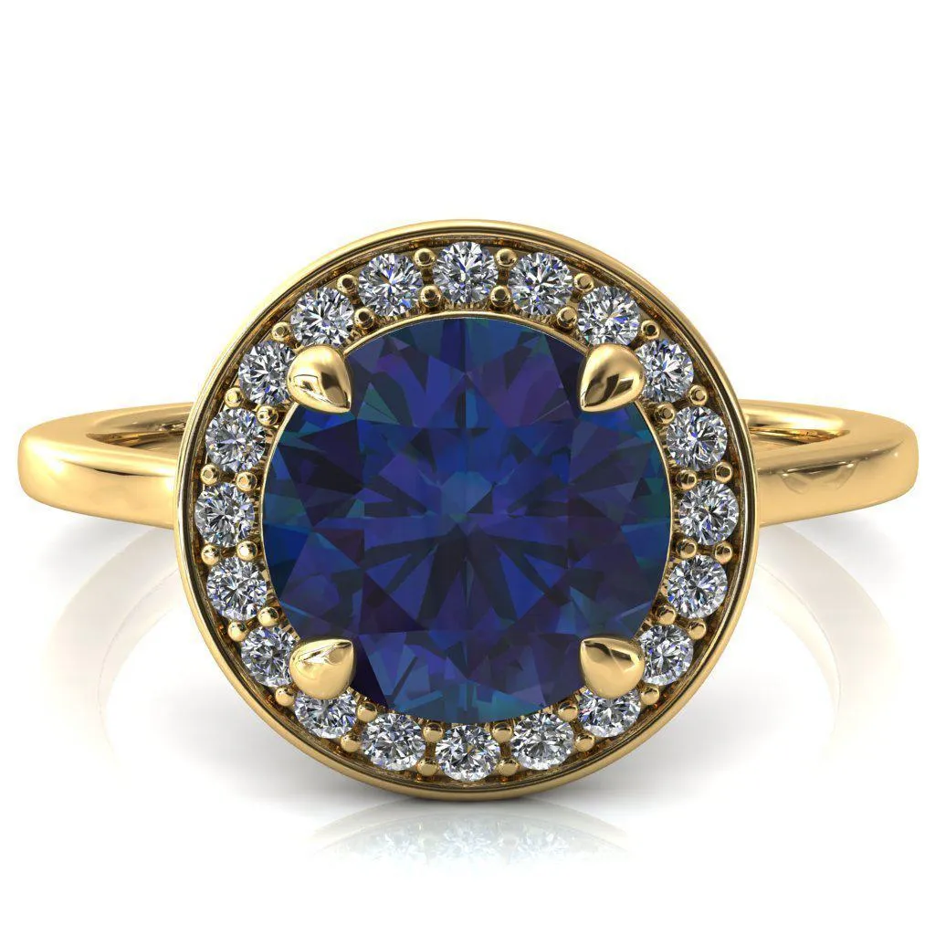 Holly Round Alexandrite 4 Prong Pinpoint Floating Halo Scalloped Cathedral Ring