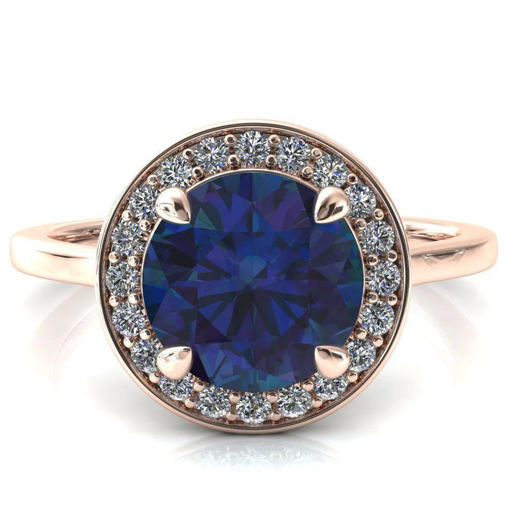 Holly Round Alexandrite 4 Prong Pinpoint Floating Halo Scalloped Cathedral Ring