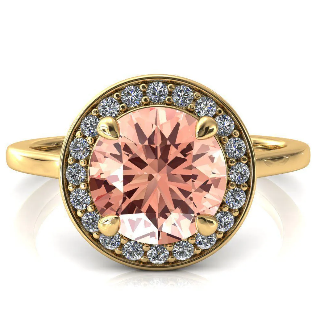 Holly Round Champagne Sapphire 4 Prong Pinpoint Floating Halo Scalloped Cathedral Ring