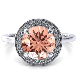 Holly Round Champagne Sapphire 4 Prong Pinpoint Floating Halo Scalloped Cathedral Ring