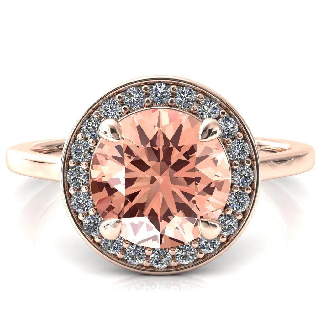 Holly Round Champagne Sapphire 4 Prong Pinpoint Floating Halo Scalloped Cathedral Ring