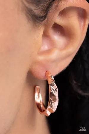 HOOP it Up - Copper - Twisted Texture Paparazzi Hoop Earrings