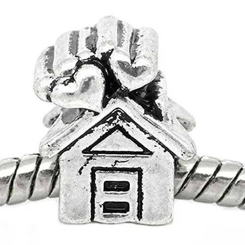 House With Love Heart Bead Spacer For Snake Chain Charm Bracelet