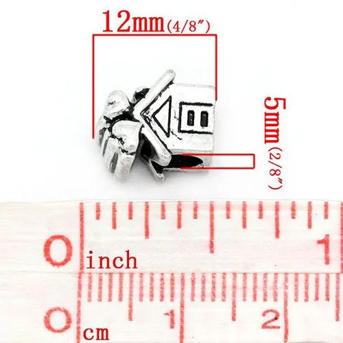 House With Love Heart Bead Spacer For Snake Chain Charm Bracelet