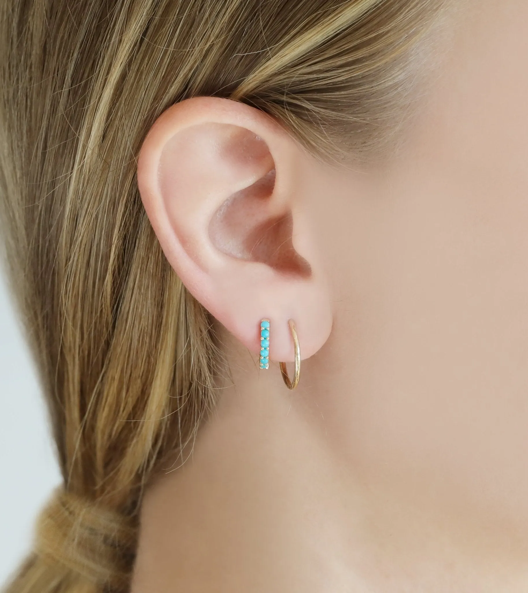 Huggie Hoop with Prong-Set Turquoise Stones