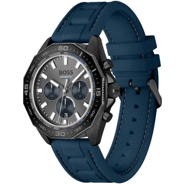 HUGO BOSS Energy Blue Silicone Strap Grey Dial Chronograph Quartz Watch for Gents - 1513972