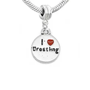 I Love Wrestling Charm Dangle European Bead Compatible for Most European Snake Chain Bracelet