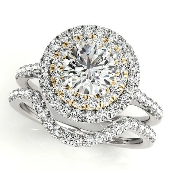 Ida Round Center Stone Two Tone Double Halo Engagement Ring
