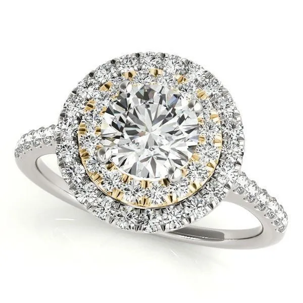Ida Round Center Stone Two Tone Double Halo Engagement Ring