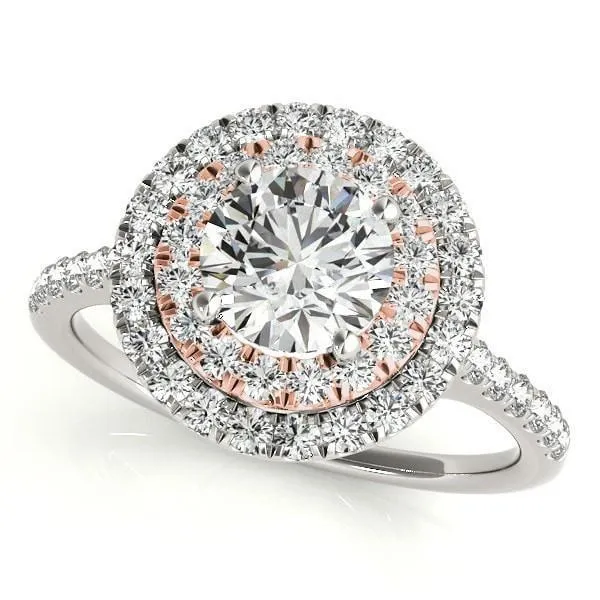 Ida Round Center Stone Two Tone Double Halo Engagement Ring