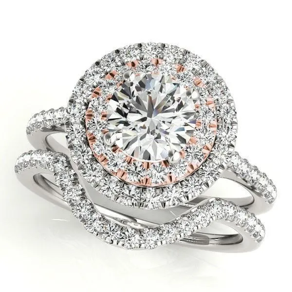 Ida Round Center Stone Two Tone Double Halo Engagement Ring