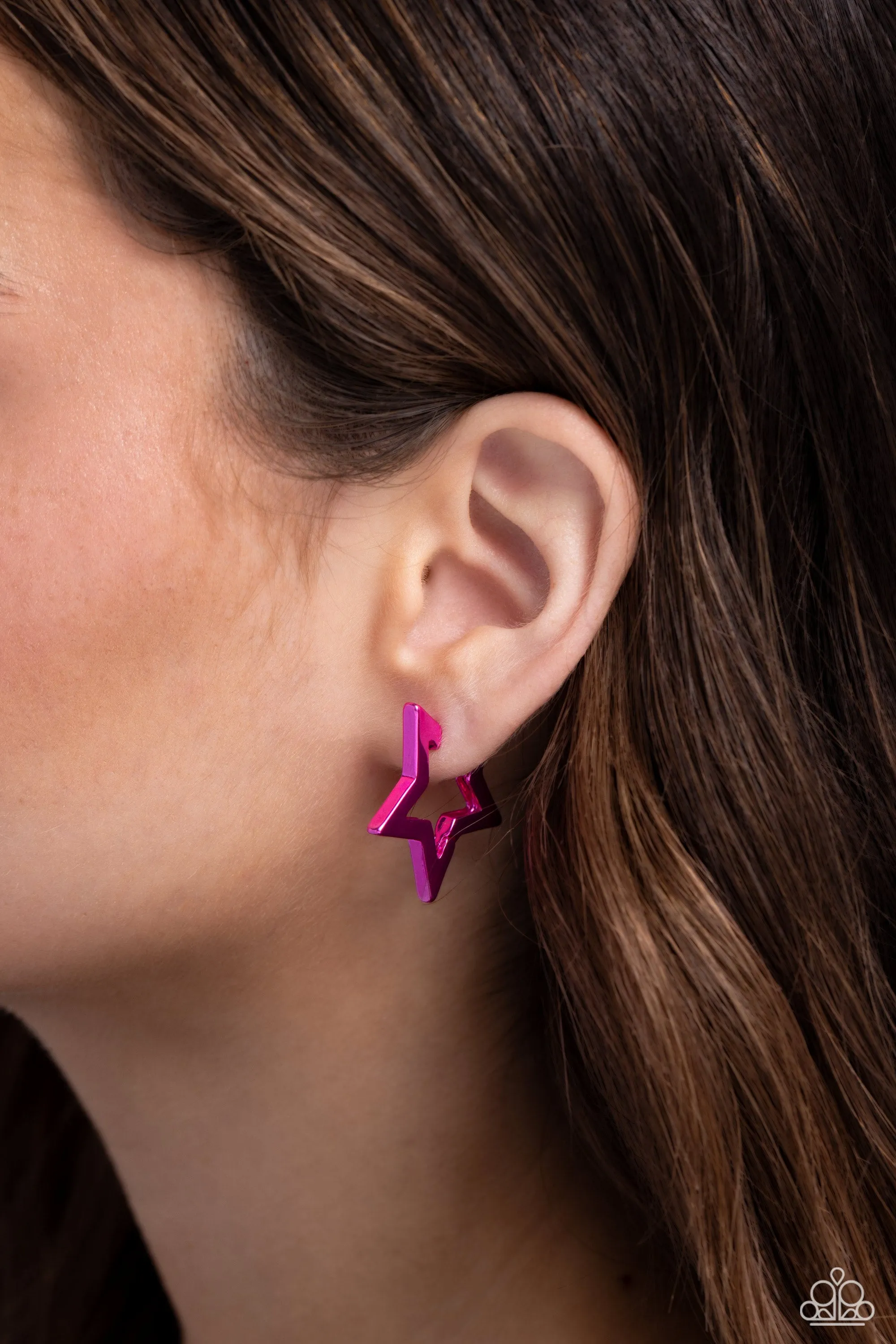 In A Galaxy STAR, STAR Away - Pink - Metallic Dipped Paparazzi Hinge Hoop Earrings