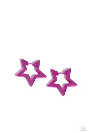 In A Galaxy STAR, STAR Away - Pink - Metallic Dipped Paparazzi Hinge Hoop Earrings