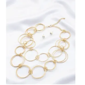 Infinity Double Layered Metal Necklace Set With Rhinestone Studs