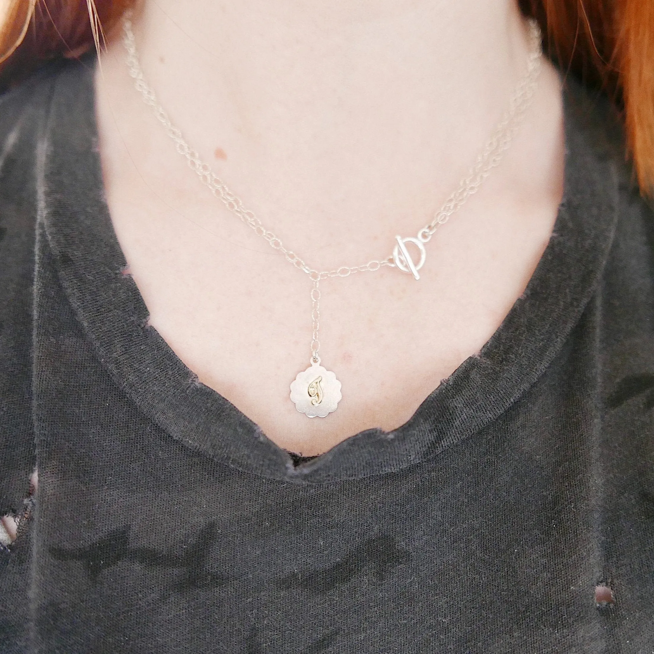 Initial Double Chain Lariat Necklace