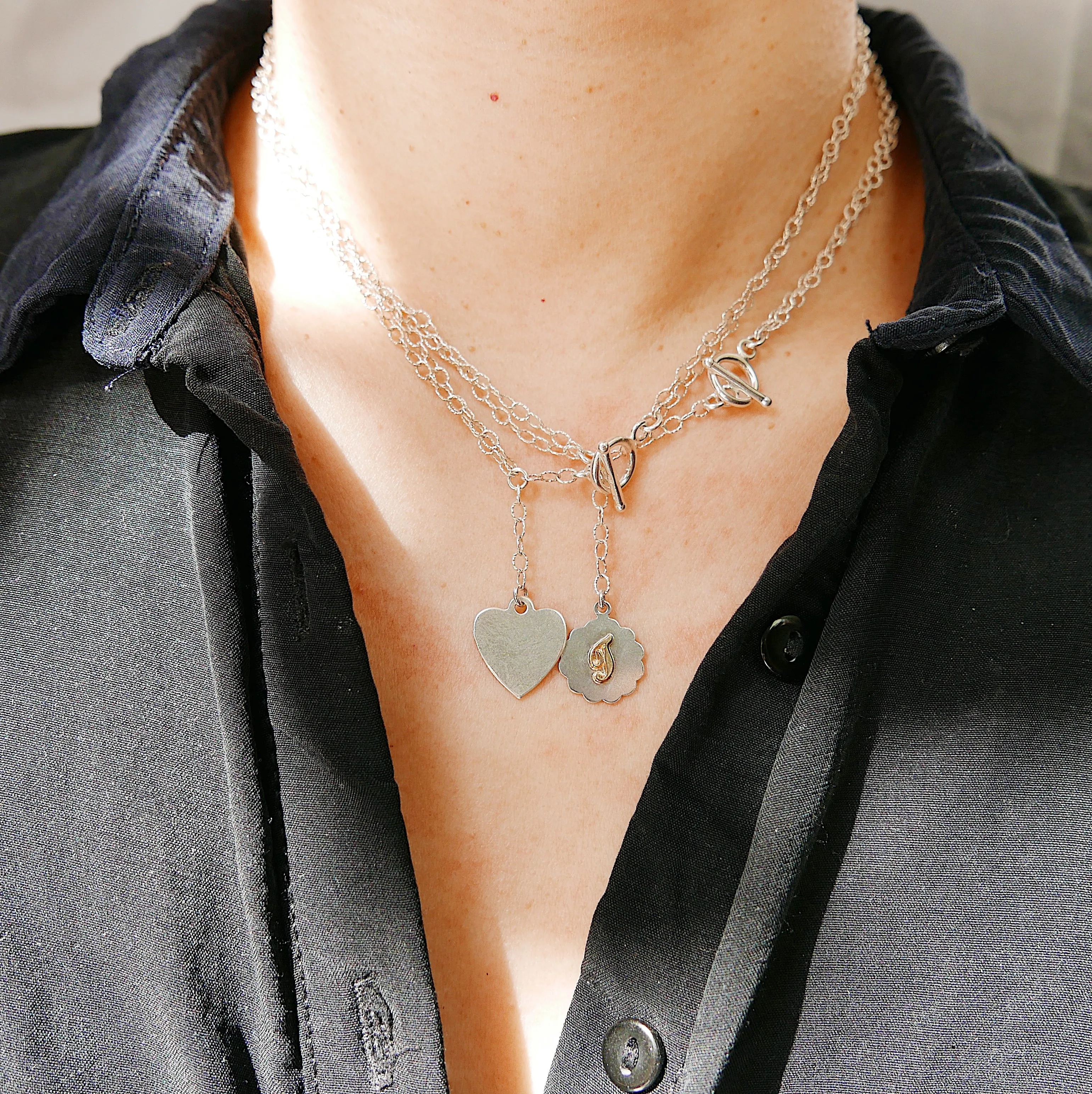 Initial Double Chain Lariat Necklace