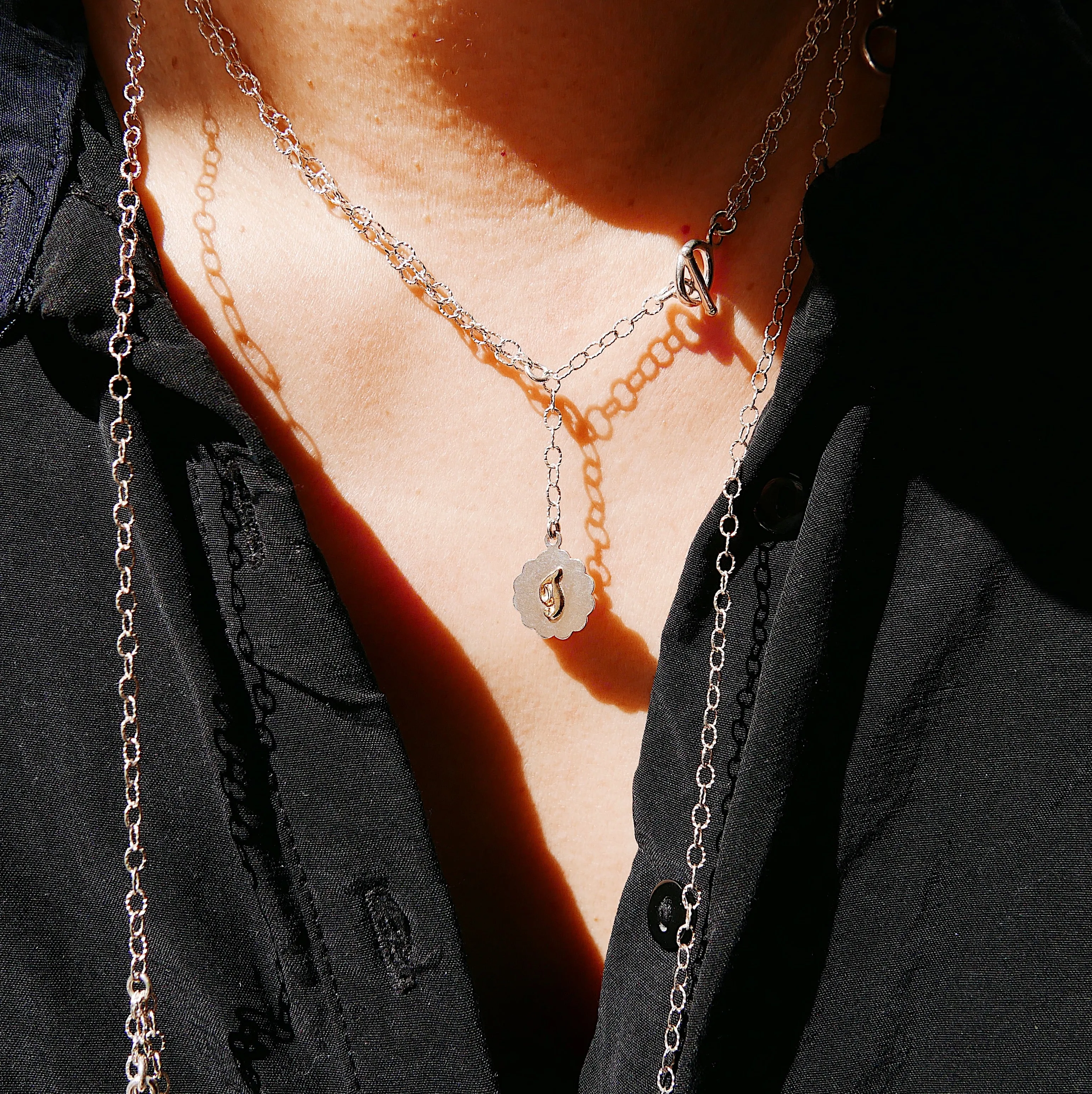 Initial Double Chain Lariat Necklace
